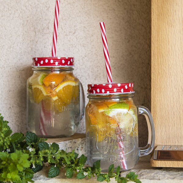 Sklenice s víčkem a brčkem 0,45 l