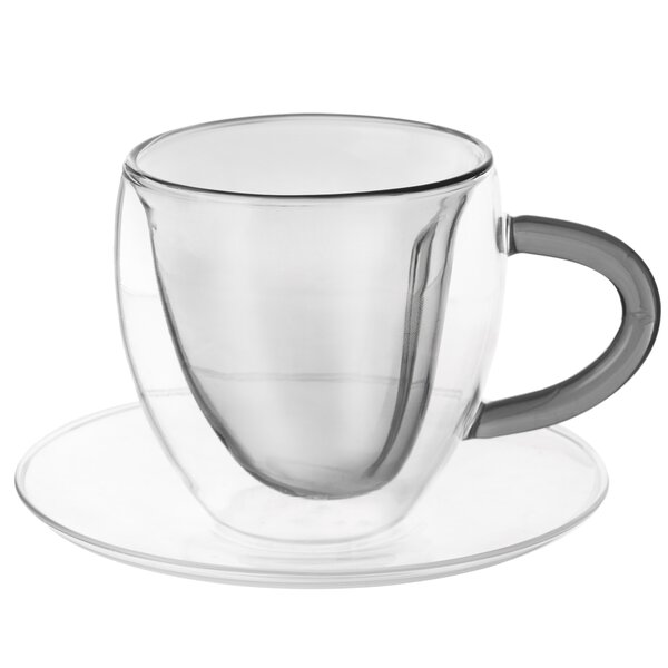 Dvoustěnný hrnek s podšálkem DOUBLE srdce 0,2 l 2 ks