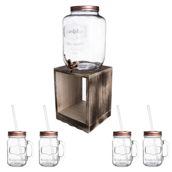 Nápojová láhev s kohoutkem 8,8 l + 4 ks sklenice