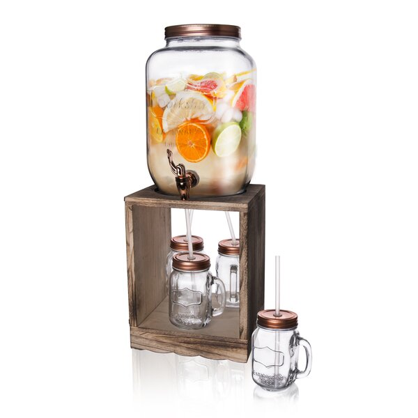 Nápojová láhev s kohoutkem 8,8 l + 4 ks sklenice