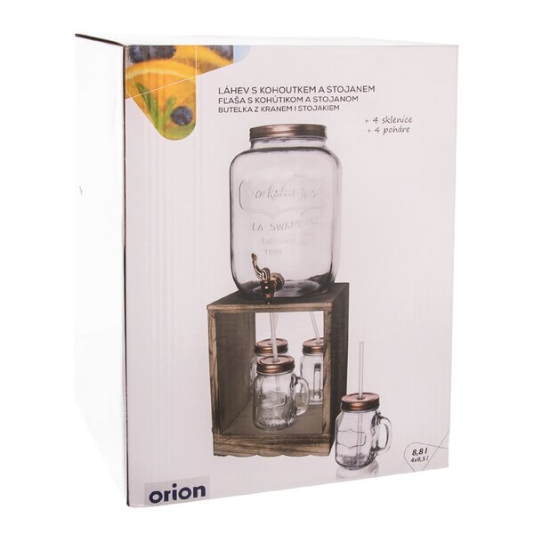 Nápojová láhev s kohoutkem 8,8 l + 4 ks sklenice