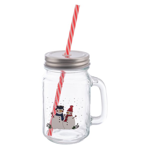 Sklenice Straw s víčkem a brčkem SNĚHULÁK 0,5 l