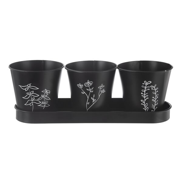 Květináč bylinky BLACK pr. 11cm 3 ks s podtáckem