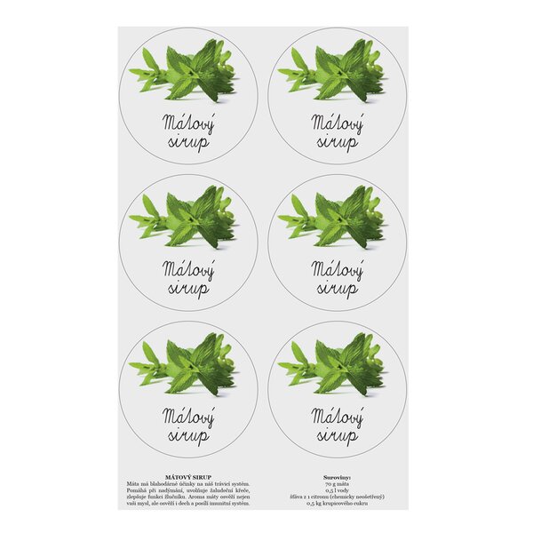 Samolepky na láhve Mátový sirup