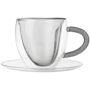 Dvoustěnný hrnek s podšálkem DOUBLE srdce 0,2 l 2 ks