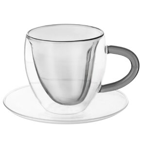 Dvoustěnný hrnek s podšálkem DOUBLE srdce 0,2 l 2 ks