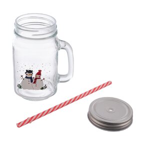 Sklenice Straw s víčkem a brčkem SNĚHULÁK 0,5 l